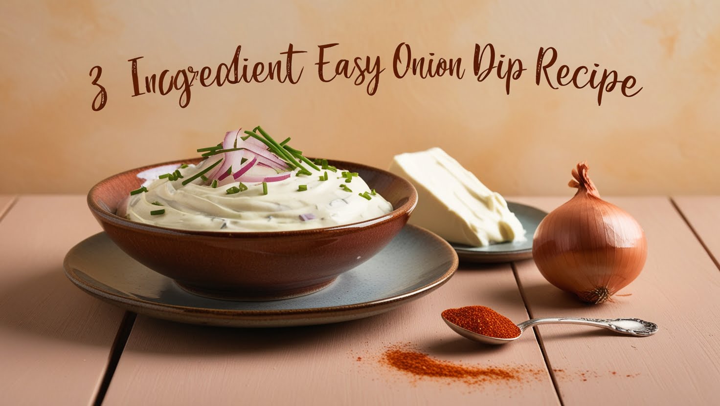 A bowl of creamy 3 ingredient easy onion dip served with crispy potato chips, featuring a smooth texture and rich onion flavor, perfect for snacking.