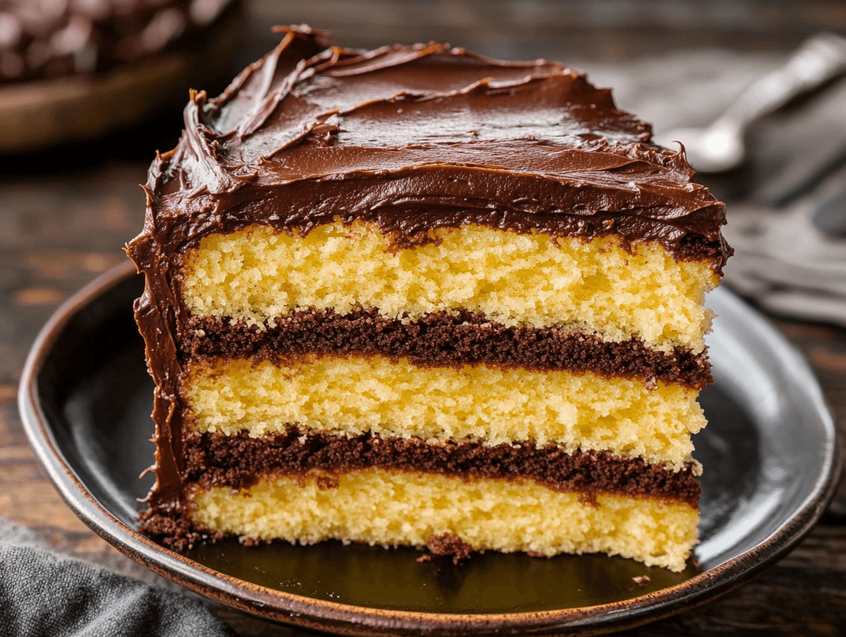 Moist chocolate cake with creamy vanilla frosting, a simple and delicious dessert.